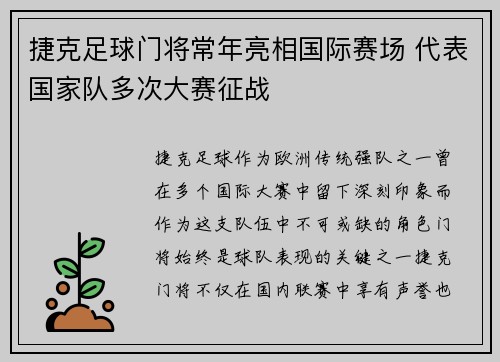 捷克足球门将常年亮相国际赛场 代表国家队多次大赛征战